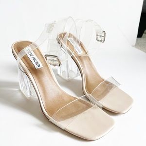 Steve Madden Clearer Clear Lucite Wrap Block Heels